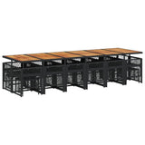 17 Piece Garden Dining Set with Cushions Black Poly Rattan