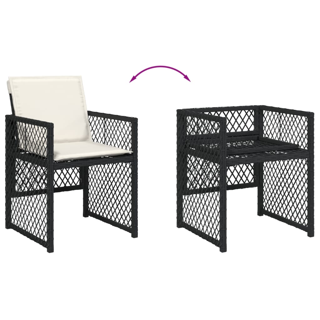 17 Piece Garden Dining Set with Cushions Black Poly Rattan