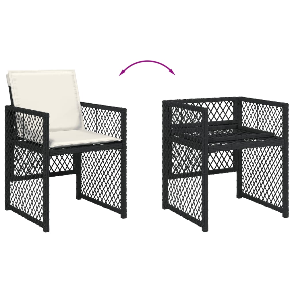 9 Piece Garden Dining Set with Cushions Black Poly Rattan