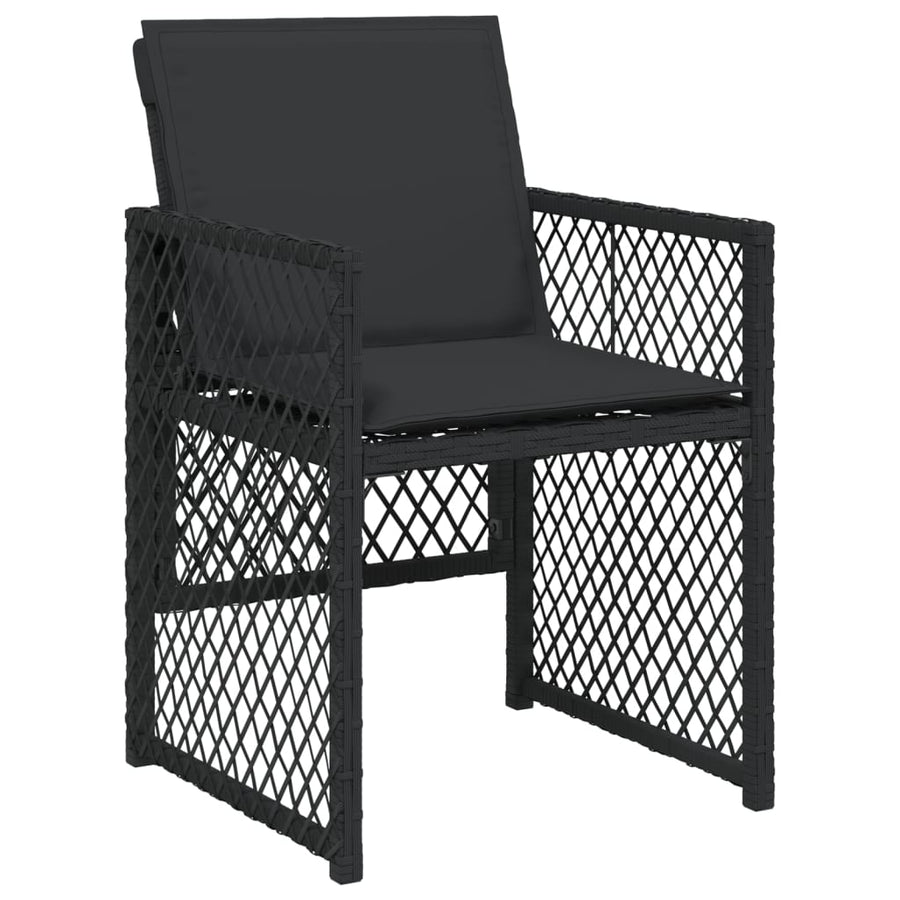 9 Piece Garden Dining Set with Cushions Black Poly Rattan