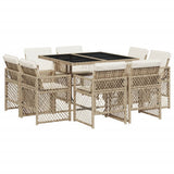 9 Piece Garden Dining Set with Cushions Beige Poly Rattan