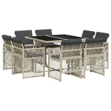 9 Piece Garden Dining Set with Cushions Light Grey Poly Rattan