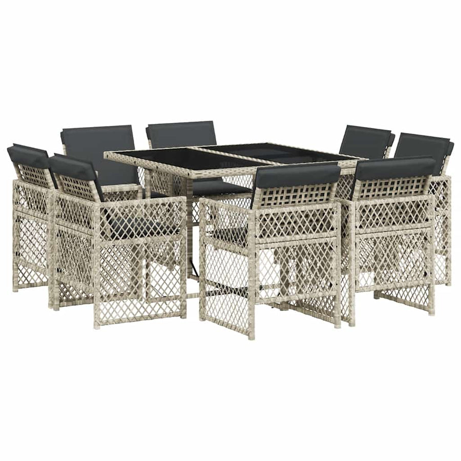 9 Piece Garden Dining Set with Cushions Light Grey Poly Rattan