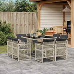 9 Piece Garden Dining Set with Cushions Light Grey Poly Rattan