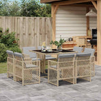 9 Piece Garden Dining Set with Cushions Mix Beige Poly Rattan