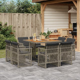 9 Piece Garden Dining Set with Cushions Grey Poly Rattan