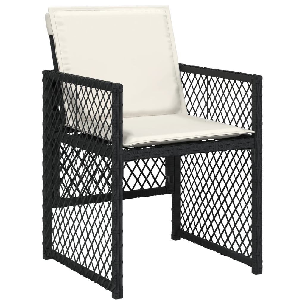9 Piece Garden Dining Set with Cushions Black Poly Rattan