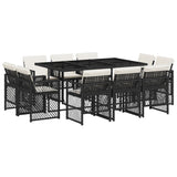 11 Piece Garden Dining Set with Cushions Black Poly Rattan - Front View