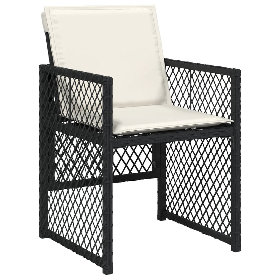 11 Piece Garden Dining Set with Cushions Black Poly Rattan