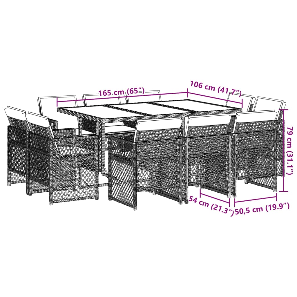 11 Piece Garden Dining Set with Cushions Black Poly Rattan