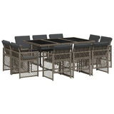 11 Piece Garden Dining Set with Cushions Grey Poly Rattan - Front View