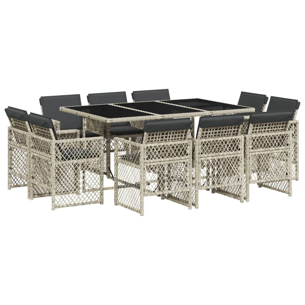 11 Piece Garden Dining Set with Cushions Light Grey Poly Rattan