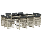 11 Piece Garden Dining Set with Cushions Light Grey Poly Rattan