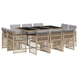 11 Piece Garden Dining Set with Cushions Mix Beige Poly Rattan - Front View