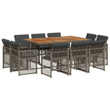11 Piece Garden Dining Set with Cushions Grey Poly Rattan - Front View