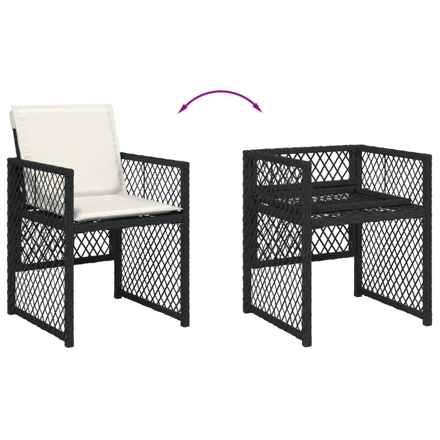 11 Piece Garden Dining Set with Cushions Black Poly Rattan