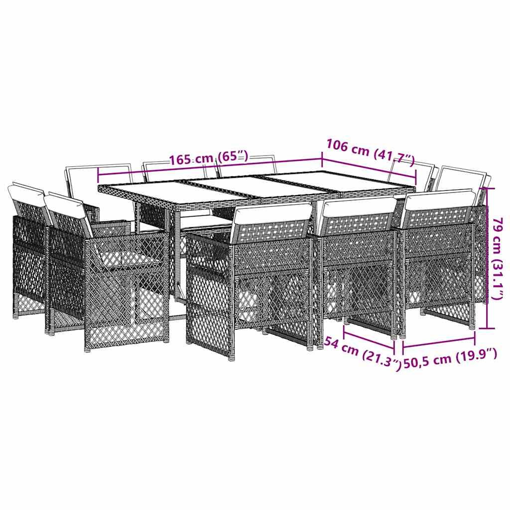 11 Piece Garden Dining Set with Cushions Beige Poly Rattan