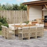 11 Piece Garden Dining Set with Cushions Beige Poly Rattan