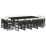 13 Piece Garden Dining Set with Cushions Black Poly Rattan - Front View