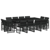 13 Piece Garden Dining Set with Cushions Black Poly Rattan