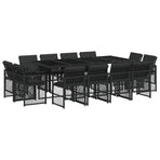 13 Piece Garden Dining Set with Cushions Black Poly Rattan