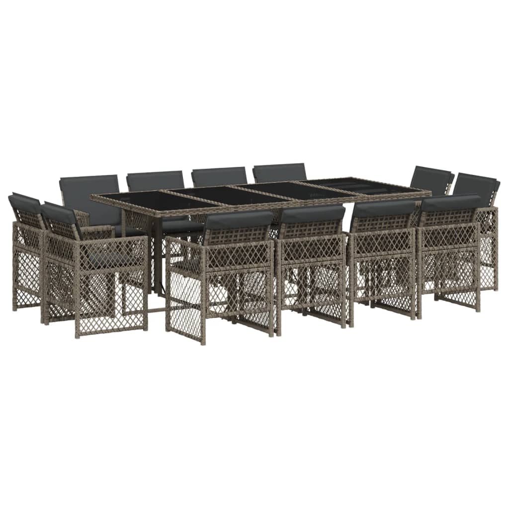 13 Piece Garden Dining Set with Cushions Grey Poly Rattan