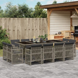 13 Piece Garden Dining Set with Cushions Grey Poly Rattan