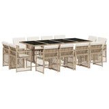 13 Piece Garden Dining Set with Cushions Beige Poly Rattan - Front View