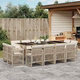 13 Piece Garden Dining Set with Cushions Beige Poly Rattan
