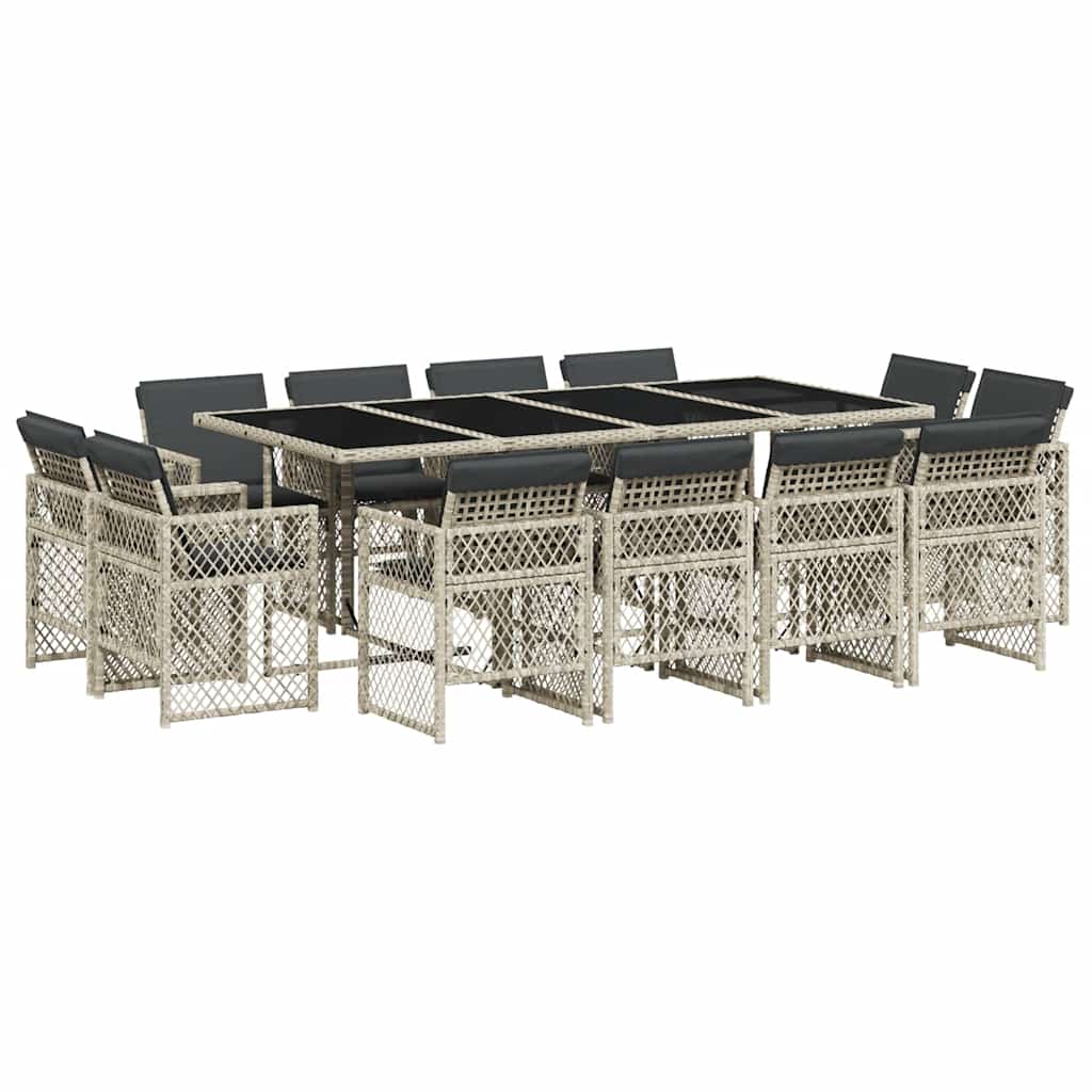 13 Piece Garden Dining Set with Cushions Light Grey Poly Rattan