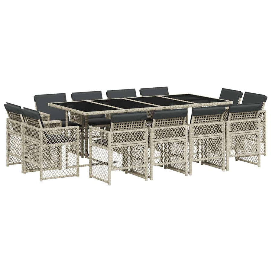 13 Piece Garden Dining Set with Cushions Light Grey Poly Rattan