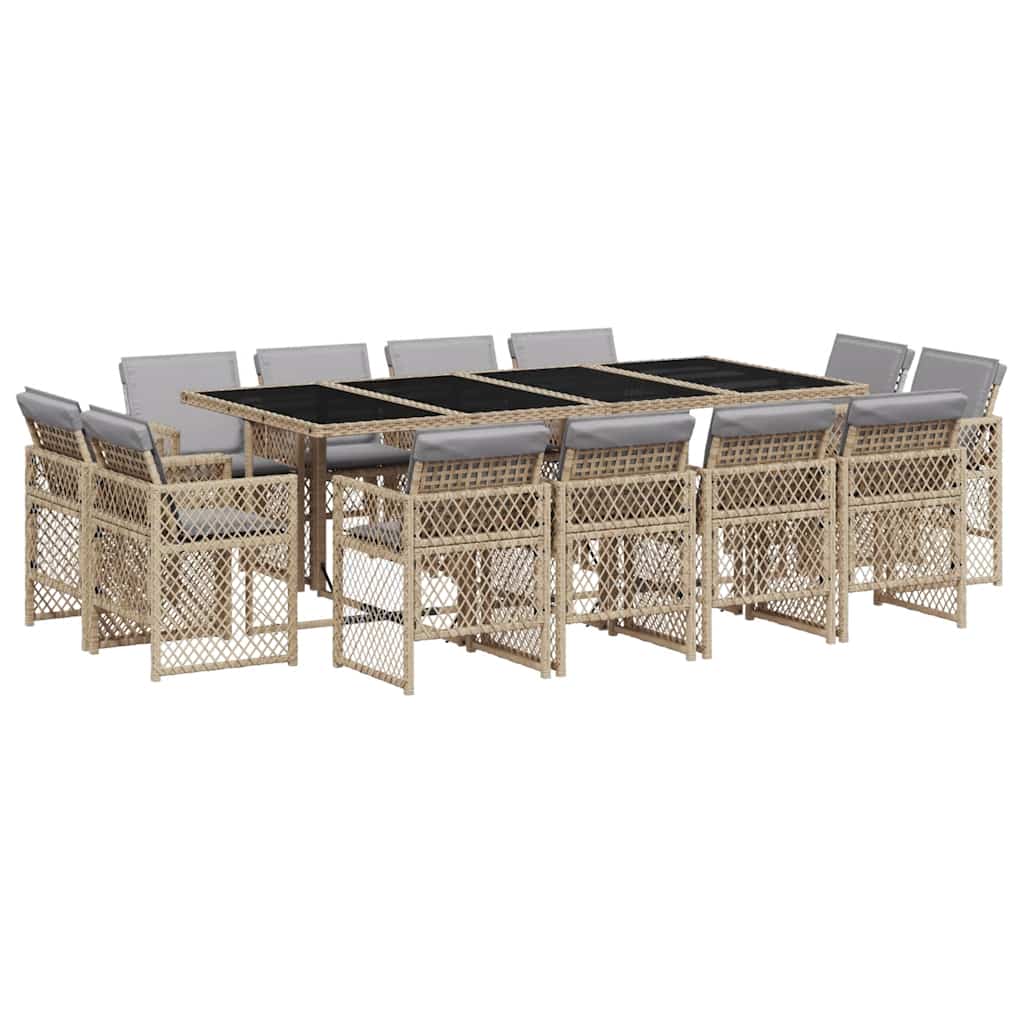 13 Piece Garden Dining Set with Cushions Mix Beige Poly Rattan