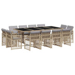 13 Piece Garden Dining Set with Cushions Mix Beige Poly Rattan