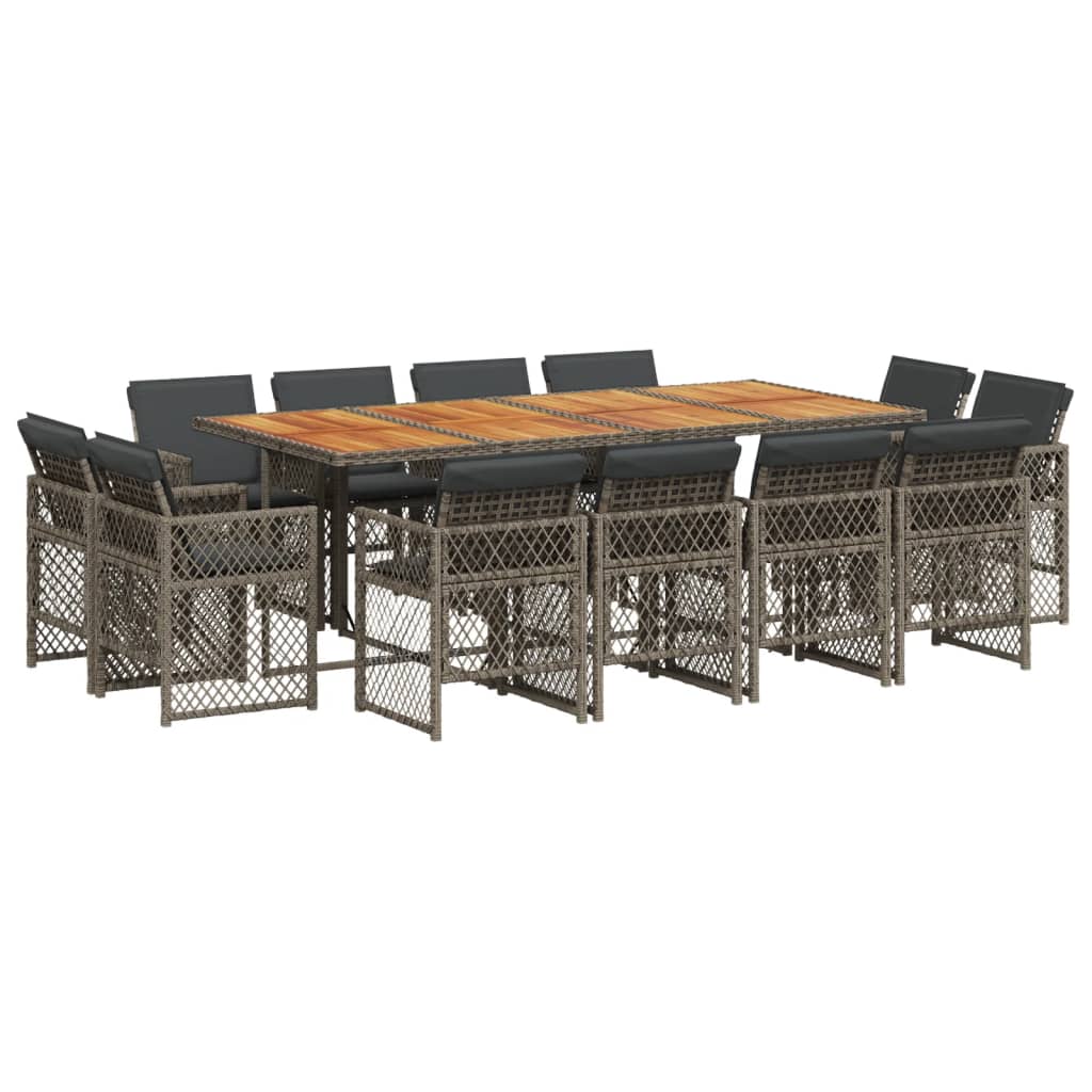 13 Piece Garden Dining Set with Cushions Grey Poly Rattan