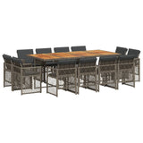 13 Piece Garden Dining Set with Cushions Grey Poly Rattan