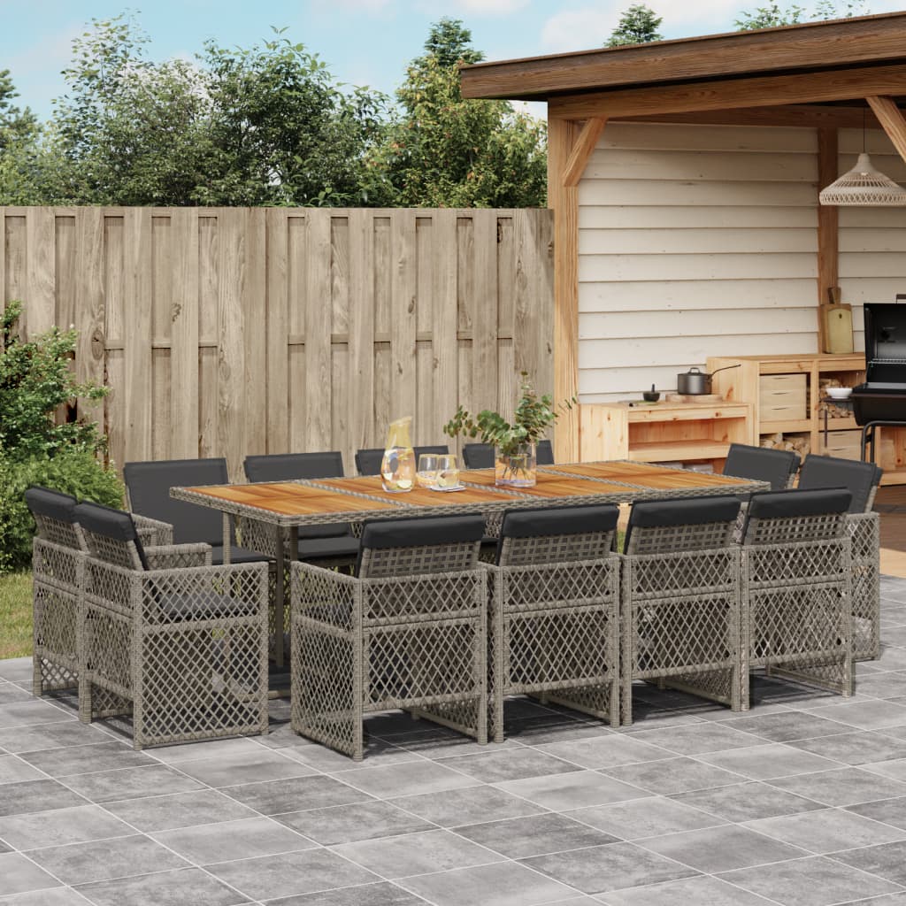 13 Piece Garden Dining Set with Cushions Grey Poly Rattan
