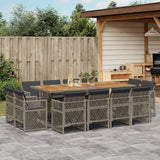 13 Piece Garden Dining Set with Cushions Grey Poly Rattan