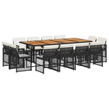 13 Piece Garden Dining Set with Cushions Black Poly Rattan