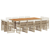 13 Piece Garden Dining Set with Cushions Beige Poly Rattan