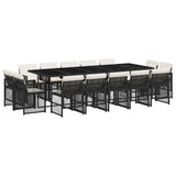 15 Piece Garden Dining Set with Cushions Black Poly Rattan