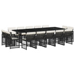 15 Piece Garden Dining Set with Cushions Black Poly Rattan