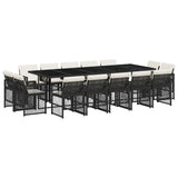 15 Piece Garden Dining Set with Cushions Black Poly Rattan - Front View