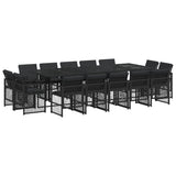15 Piece Garden Dining Set with Cushions Black Poly Rattan