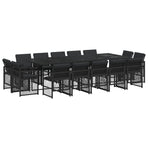 15 Piece Garden Dining Set with Cushions Black Poly Rattan