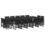 15 Piece Garden Dining Set with Cushions Black Poly Rattan - Front View