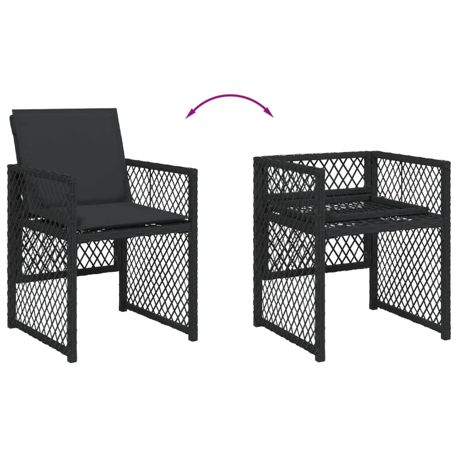 15 Piece Garden Dining Set with Cushions Black Poly Rattan