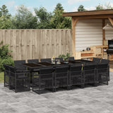 15 Piece Garden Dining Set with Cushions Black Poly Rattan