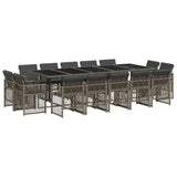 15 Piece Garden Dining Set with Cushions Grey Poly Rattan