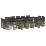 15 Piece Garden Dining Set with Cushions Grey Poly Rattan - Front View