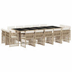 15 Piece Garden Dining Set with Cushions Beige Poly Rattan